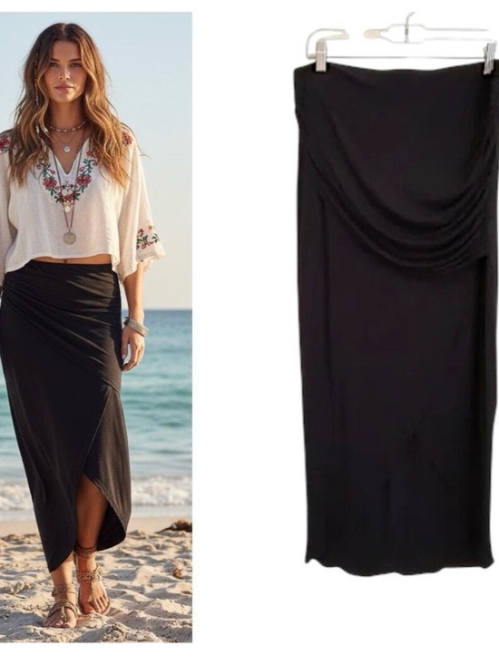 CAbi Dresses & Skirts - CAbi Black Draped Wrap-Front Maxi Skirt